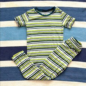 Kickee pants Sailaway Stripe Blue Green Bamboo Stripe Pajama Set